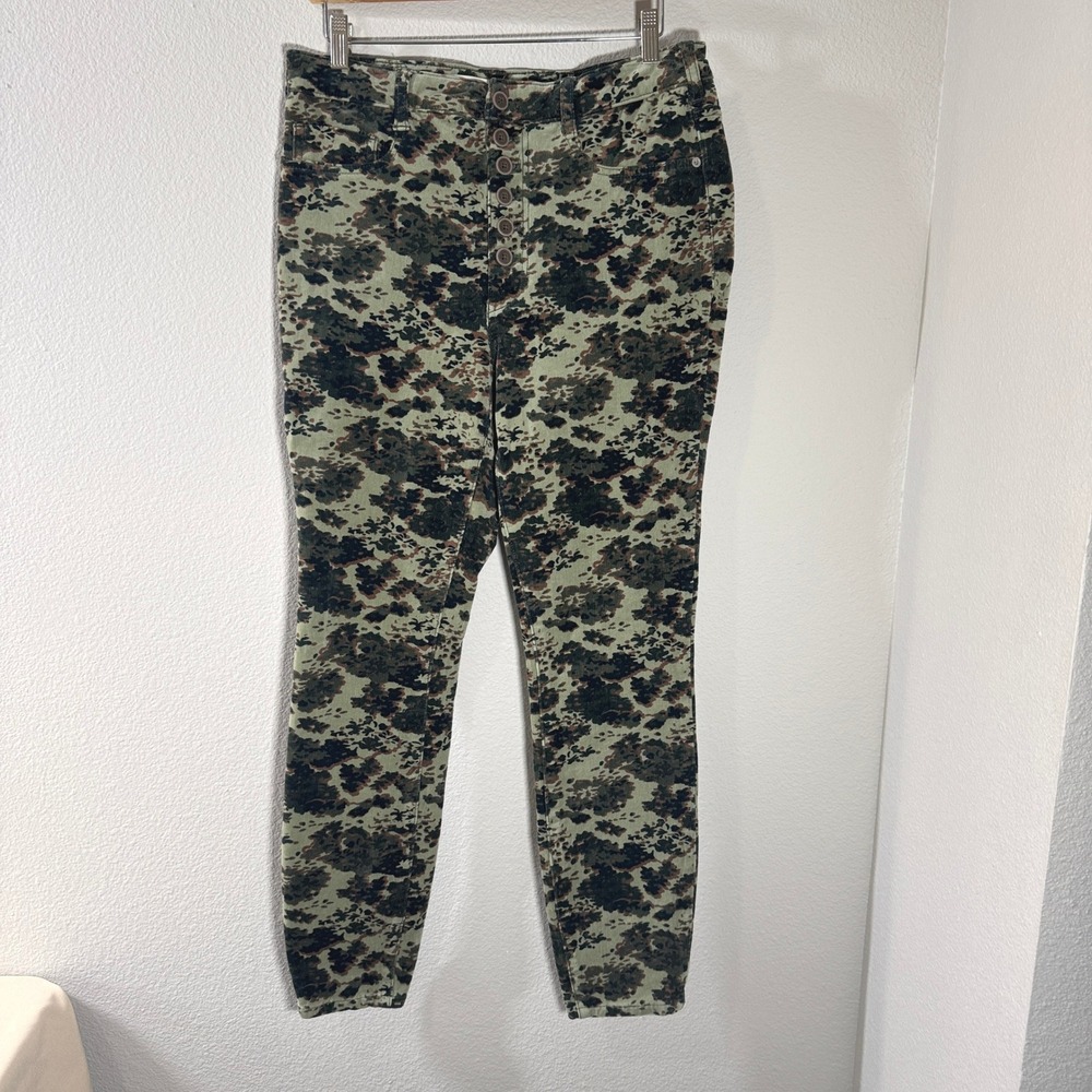 Anthropologie Pilcro High Rise Skinny Corduroy Pants Camo Green Size 32 Tall EUC